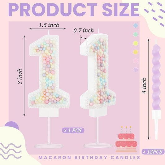 MTLEE Number 1 Birthday Candle with 12 Pcs Spiral Candles for Girls Macaron Pastel Rainbow Unicorn Pink Cake Topper for Sweet Theme Party Decoration