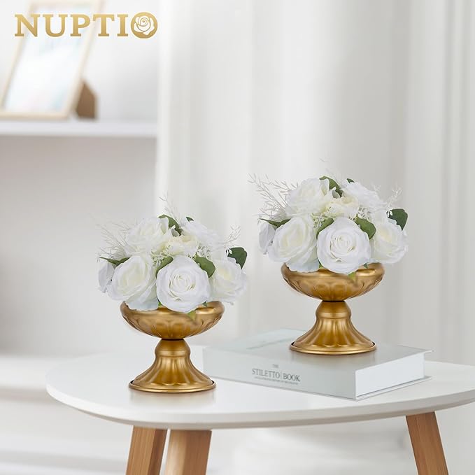 NUPTIO White Flower Centerpieces for Tables: 10 Pcs Artificial Rose Fake Floral Ball Arrangement for Wedding Party Centerpiece Decorations 9.4 Inch Diameter
