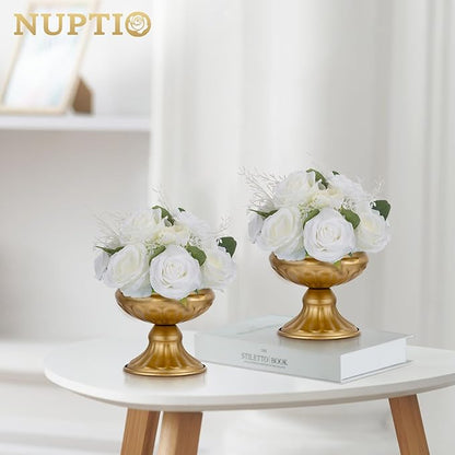 NUPTIO White Flower Centerpieces for Tables: 10 Pcs Artificial Rose Fake Floral Ball Arrangement for Wedding Party Centerpiece Decorations 9.4 Inch Diameter