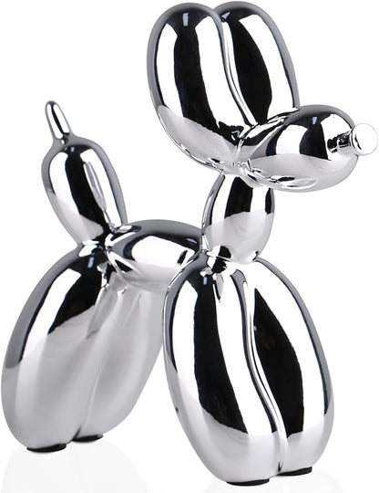 Silver Balloon Dog - Animal & Modern Sculpture Decor for Bedroom, Office & Preppy Room