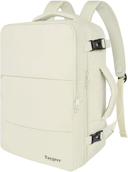 Taygeer Travel Backpack for Women, Carry On Backpack with Shoe Pouch, TSA 15.6" Laptop Back Pack Flight Approved, College Gym Bag Casual Daypack for Weekender Business Hiking,Beige