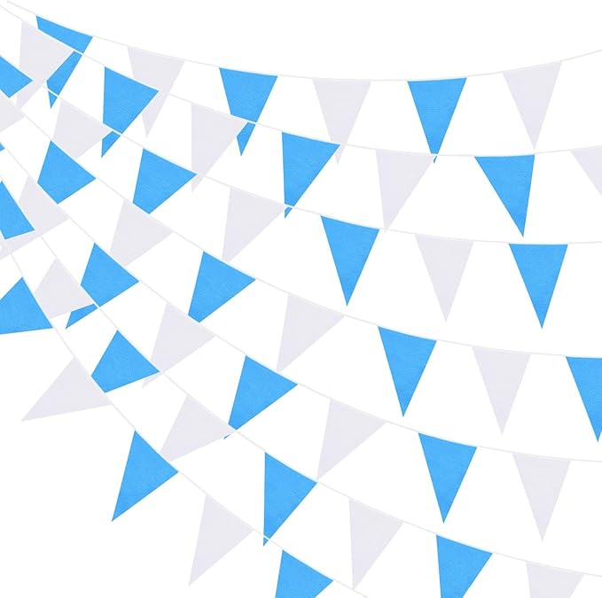 100 Feet Pennant Banners Flags 75 Solid String Triangle Flags for Grand Opening, Carnival Theme Birthday Party Decoration Outdoor Events Classroom Decoration(Blue White)
