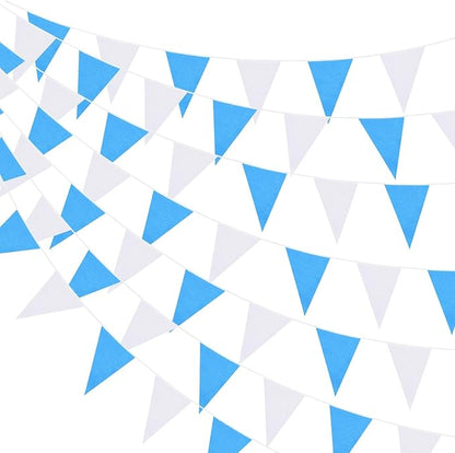 100 Feet Pennant Banners Flags 75 Solid String Triangle Flags for Grand Opening, Carnival Theme Birthday Party Decoration Outdoor Events Classroom Decoration(Blue White)