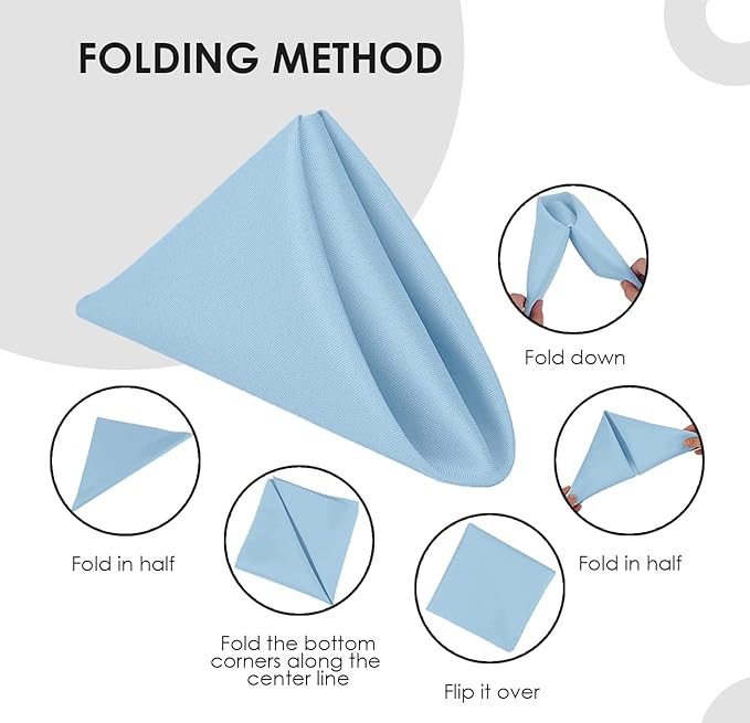 Cloth Napkins Pack of 24 - Light Blue Napkins 17x17 Inches Linen Napkins - 100% Polyester Dinner Napkins Durable and Absorbent with Hemmed Edges Ideal for Parties and Wedding