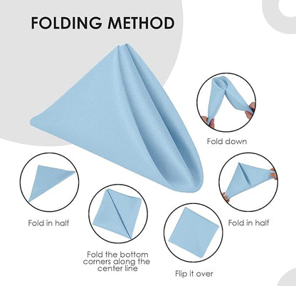 Cloth Napkins Pack of 24 - Light Blue Napkins 17x17 Inches Linen Napkins - 100% Polyester Dinner Napkins Durable and Absorbent with Hemmed Edges Ideal for Parties and Wedding