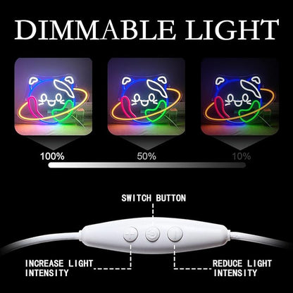 Lucunstar Planet Cat Neon Sign Cute Neon Light Signs for Wall Decor Cat LED Lights USB Connectivity Adjustable Brightness Earth Decor for Home Wall Bedroom Pet Shop Gifts for Geography Lover