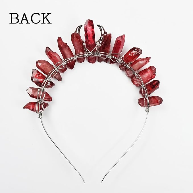Red Raw Crystal Headband, Tiara Rhinestone Hairband with Star and Moon Fashion Quartz Headwear for Women Girls (red1)