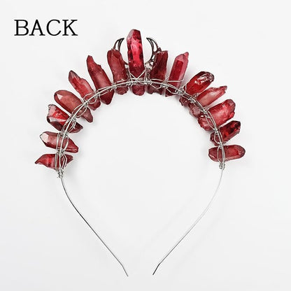 Red Raw Crystal Headband, Tiara Rhinestone Hairband with Star and Moon Fashion Quartz Headwear for Women Girls (red1)