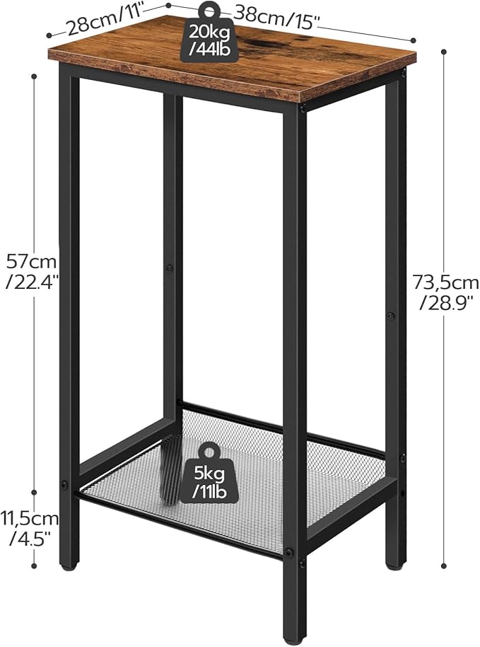 HOOBRO Tall Side Table, Industrial End Telephone Table with Adjustable Mesh Shelves, Small Tall Night Stand for Living Room, Bedroom, Entryway, Office, Rustic Brown and Black BF03DH01