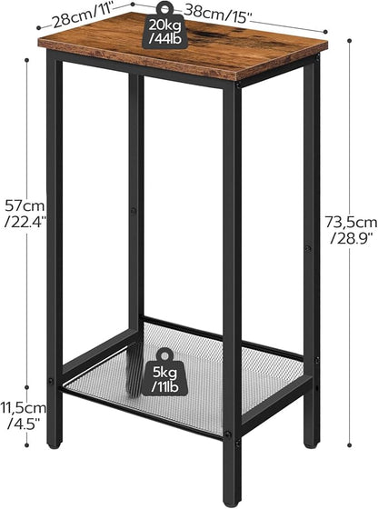 HOOBRO Tall Side Table, Industrial End Telephone Table with Adjustable Mesh Shelves, Small Tall Night Stand for Living Room, Bedroom, Entryway, Office, Rustic Brown and Black BF03DH01