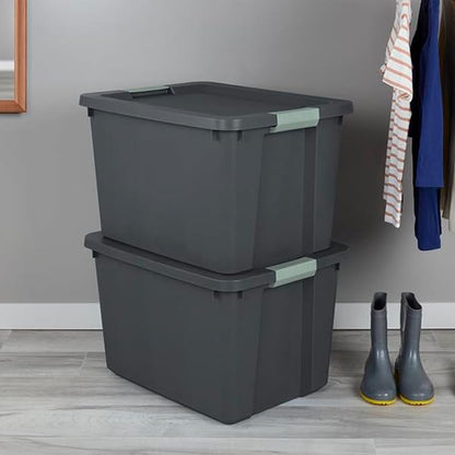 Sterilite 6 Pack 20 Gallon Latch Tote, Stackable Plastic Storage Bin Container, Gray/Green