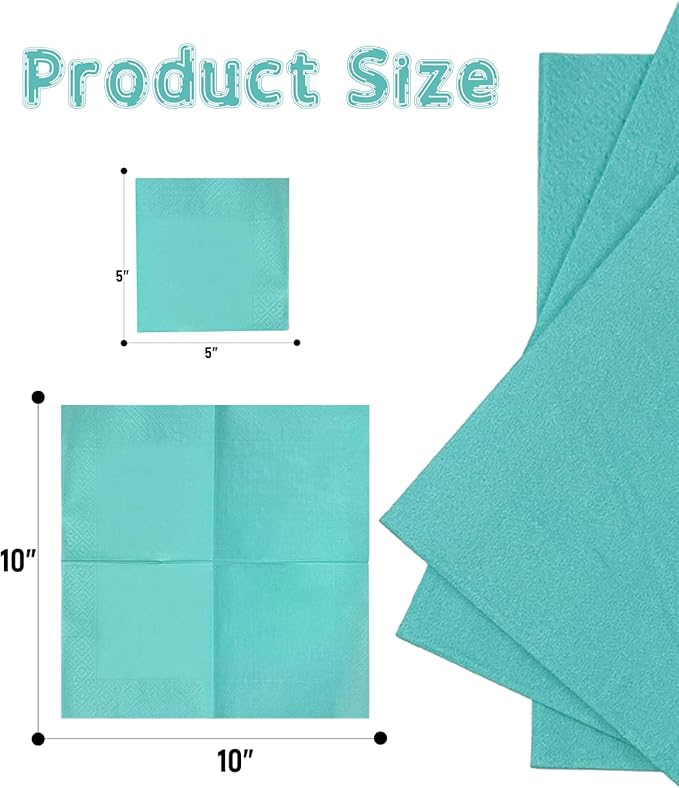 Mint Blue Cocktail Napkins 5 * 5inch disposable Beverage Napkin paper for Cocktail, Wedding, Dinner，Birthday Party Dessert Wine Paper Napkins（ 120 Count）
