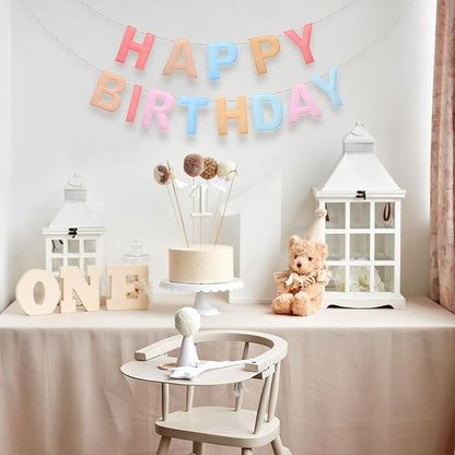 Felt Happy Birthday Garland Rainbow Banner Reusable Happy Birthday Sign Party Supply for Party Decor (Macaron Color,Normal)