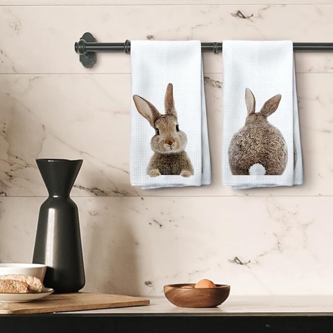 Funny Bunny Kitchen Towels Set of 2, Easter Hand Towels, Easter Dish Towels Dishcloths Tea Towels for Kitchen, EasterBunny Gifts, BunnyGifts for Women, EasterBunny Decor, 16x24 Inch