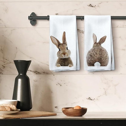 Funny Bunny Kitchen Towels Set of 2, Easter Hand Towels, Easter Dish Towels Dishcloths Tea Towels for Kitchen, EasterBunny Gifts, BunnyGifts for Women, EasterBunny Decor, 16x24 Inch