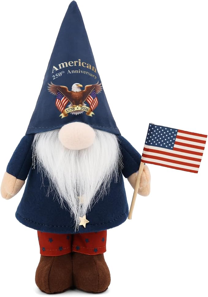 250th Anniversary America 4th of July Patriotic Gnome Plush Decoration Fourth of July Gnome Figurines for Office Home Desk Table Decor for Independence Memorial Day Labor Day