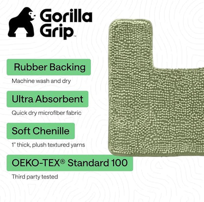 GORILLA GRIP Bathroom Rug Sets, Soft Chenille 2 Piece Area Rugs Set, Toilet Base Mat and 30x20 Carpet, Absorbent Microfiber Washable Mats Dry Quickly, Home Décor and Bath Room Accessories Sage Green