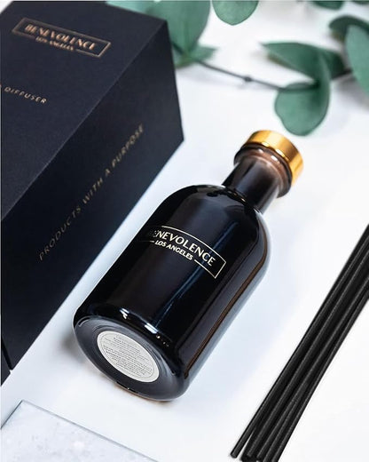 Benevolence LA Reed Diffusers for Home, Rose & Sandalwood Relaxing Fragrance | Aromatherapy Reed Diffuser Sticks with Gift Box, Scented Sticks for Bathroom | Home Décor