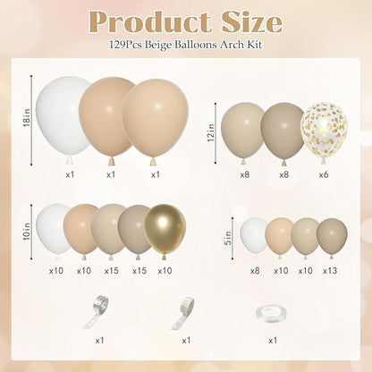 Ouddy Party White Sand Gold Balloon Arch Garland Kit, Different Sizes 18 12 10 5 Inch Beige Nude Cream Neutral Latex Metallic Confetti Balloon for Baby Shower Wedding Birthday Party Decorations