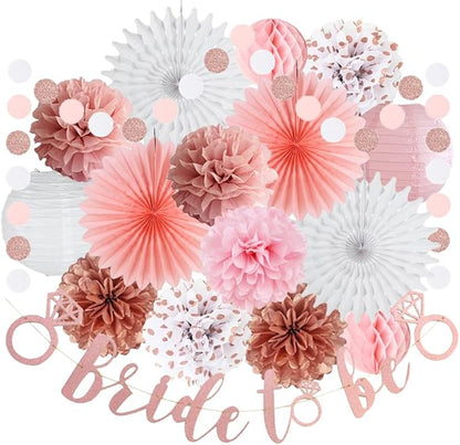 Pink Bridal Shower Decorations Rose Gold Bachelorette Party Decorations Rose Gold Bride To Be Banner Pink White Dusty Rose Paper Pom Poms Wedding Shower Engagement Party Decor