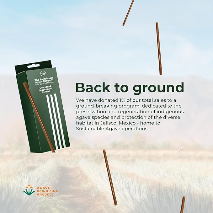 Sustainable Agave Co - Agave Fiber Unwrapped Drinking Straws - 100 Count - Plant-Based, Made With Upcycled Materials, Reusable - Brown, Regular, 8"