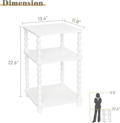 End Table, Small Side Table with 3 Tier Open Shelf, Modern NightStand Bedside Table for Living Room, Bedroom, Office and Small Spaces (White)