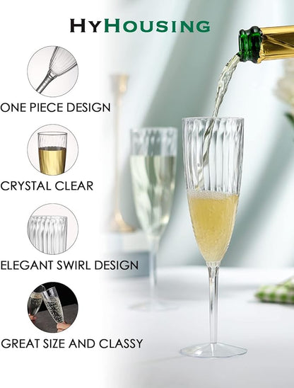 6 Oz Clear Plastic Champagne Glasses 16 Pack, Hard Disposable Plastic Champagne Flute Ideal for Home Daily Life Party Wedding Toasting Drinking Champagnes,New Years Eve Party Supplies