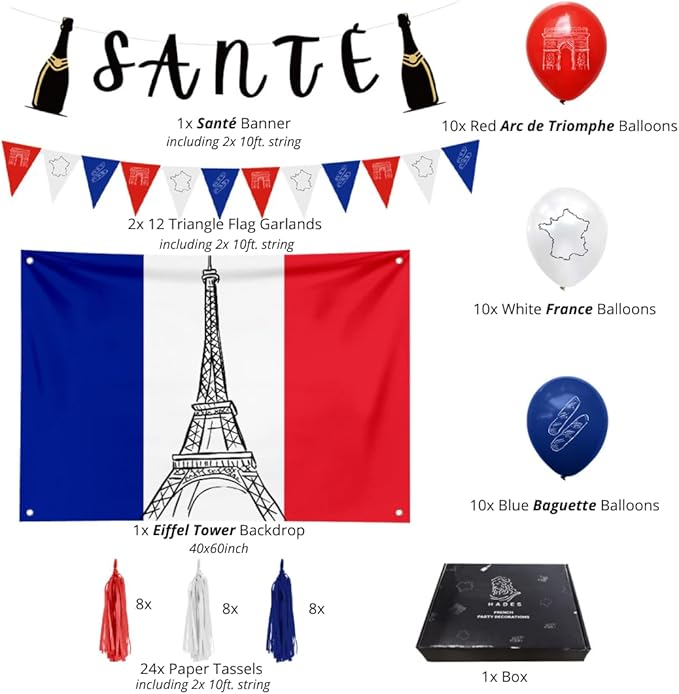 Hades French Party Decor – Paris Party Decorations – France Party Decorations – French Flag Decorations – Bastille Day Decor – French Themed Decorations – Birthday Theme Party Supplies Adults and Kids