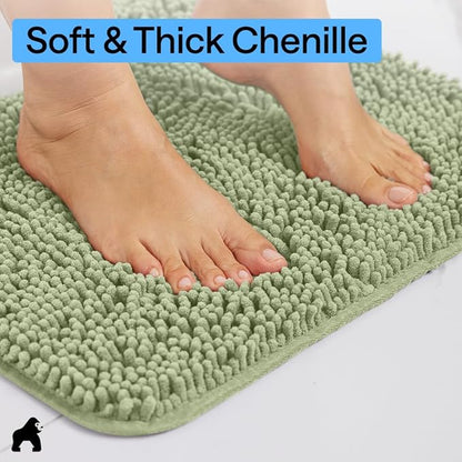 GORILLA GRIP Bathroom Rug Sets, Soft Chenille 2 Piece Area Rugs Set, Toilet Base Mat and 30x20 Carpet, Absorbent Microfiber Washable Mats Dry Quickly, Home Décor and Bath Room Accessories Sage Green