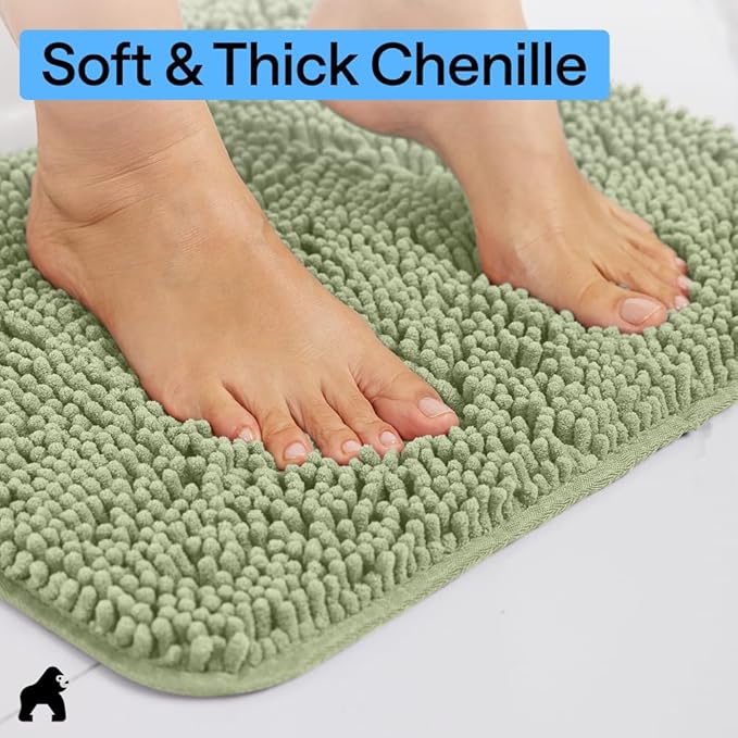 GORILLA GRIP Bathroom Rug Sets, Soft Chenille 2 Piece Area Rugs Set, Toilet Base Mat and 30x20 Carpet, Absorbent Microfiber Washable Mats Dry Quickly, Home Décor and Bath Room Accessories Sage Green