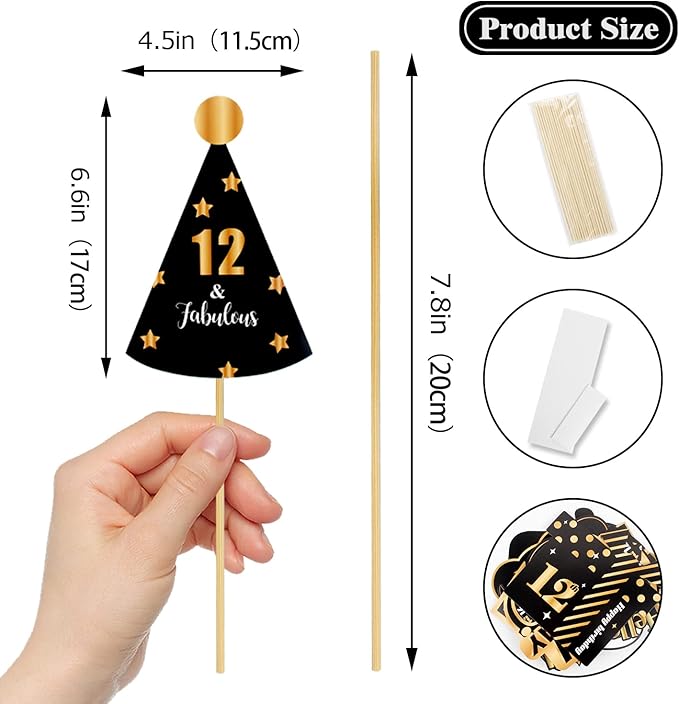 LINGTEER Happy 12th Birthday Party Photo Booth Props,Cheers to 12th Birthday Twelve Years Old Bday Party Centerpieces Props Decorations Sign.