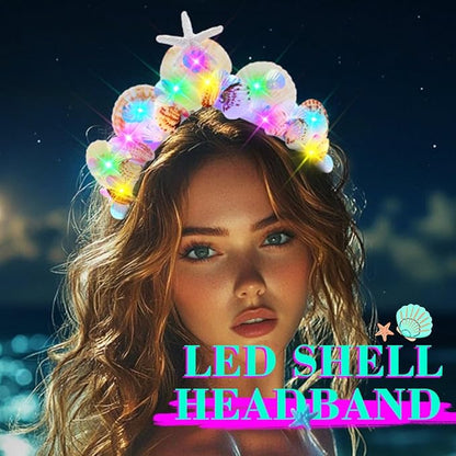 ACEDRE Light Up Mermaid Crown Shell Headband Starfish Costume Hair Accessories for Women