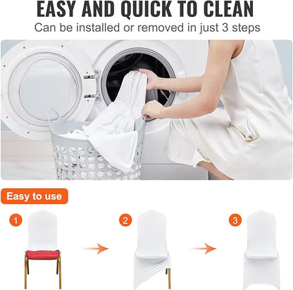 VEVOR 150 Pcs White Chair Covers Polyester Spandex Chair Cover Stretch Slipcovers for Wedding Party Dining Banquet Flat-Front Chair Cover