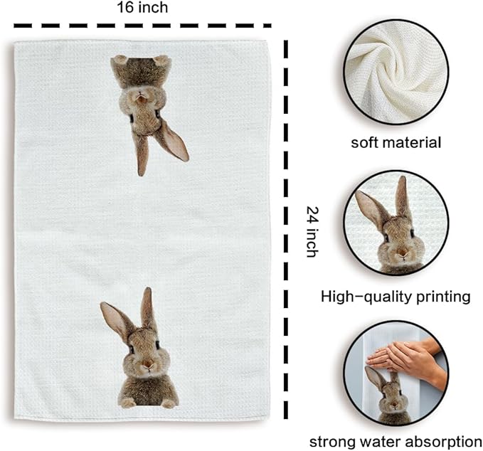 Funny Bunny Kitchen Towels Set of 2, Easter Hand Towels, Easter Dish Towels Dishcloths Tea Towels for Kitchen, EasterBunny Gifts, BunnyGifts for Women, EasterBunny Decor, 16x24 Inch