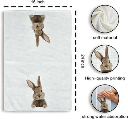 Funny Bunny Kitchen Towels Set of 2, Easter Hand Towels, Easter Dish Towels Dishcloths Tea Towels for Kitchen, EasterBunny Gifts, BunnyGifts for Women, EasterBunny Decor, 16x24 Inch