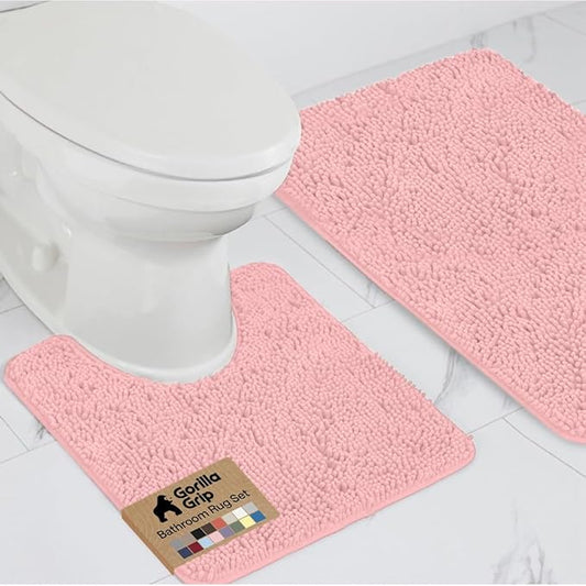 GORILLA GRIP Bathroom Rug Sets, Soft Chenille 2 Piece Area Rugs Set, Toilet Base Mat and 30x20 Carpet, Absorbent Microfiber Washable Mats Dry Quickly, Home Décor and Bath Room Accessories, Lt Pink