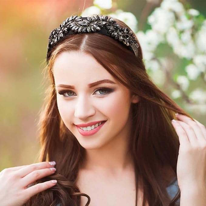 Rhinestone Headbands for Women, Baroque Crystal, Jeweled Decorative Headbands for Girls. (Black)