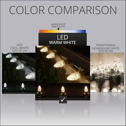 Wintergreen Lighting C7 Opticore Commercial Grade Warm White Christmas Lights – Heavy Duty Outdoor Holiday Bulbs on 18-Gauge Green Wire (100 Lights, 100 ft)