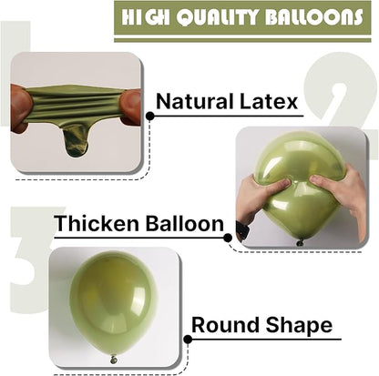 PartyWoo Sage Green Balloons 101pcs 12 Inch Olive Boho Green Latex Helium Balloons for Birthday Baby Shower Graduation Wedding Dinosaur Jungle Golf Football Baseball Theme Party Decorations Green-F11