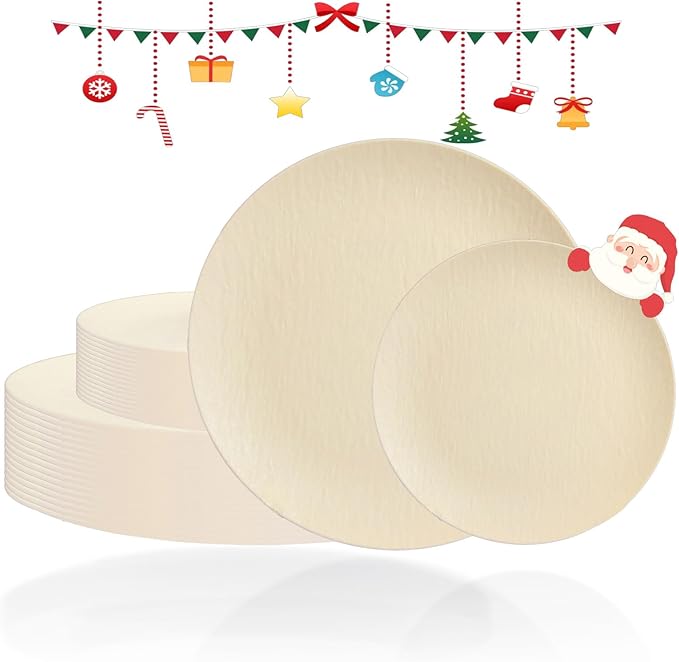 WONDERFUL 32pcs Heavy Duty Plastic Plates Reusable Unbreakable & Dishwasher safe Ivory Plastic Plates Dishes Set Wedding Plate Frosted Design Includes:16 Dinner 10" and 16 Dessert Plate 7.3"