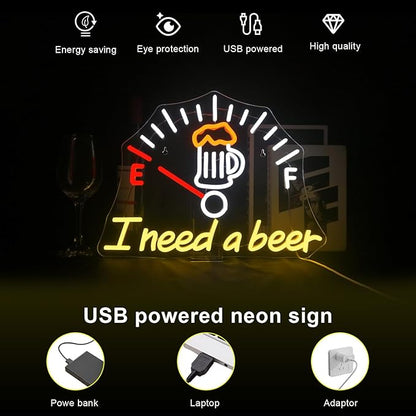 I Need a Beer Neon Sign Beer LED Neon Light Bar Wall Decor for Pub Man Cave Shop Teen Room Game Room Decor Hip Hop Party Neon Signs Wall Decor Party Bedroom Unique Gifts for Wine Lovers