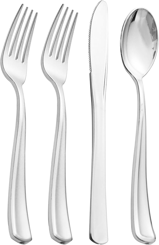 Supernal 360pcs Plastic Silverware Heavy Duty, Silver Disposable Silverware Sets for Parties,Plastic Forks and Spoons,Party Disposable Flatware Suit for Weddings, Birthday Thanksgiving Christmas