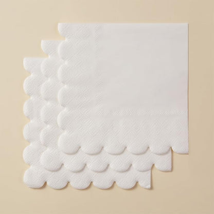 200 Pack Cocktail Napkin 2-Ply Scalloped Edged Dessert Napkins Folded 5 x 5 Inches Disposable Napkins for Dinner Wedding Birthday Party Bridal Anniversary Reception Event (White)