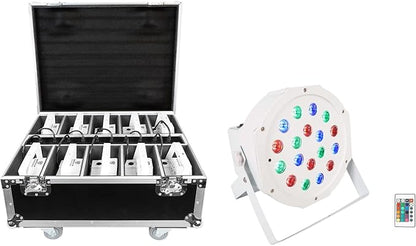 Rockville BATTERY PAR PACK 50 WHITE 20W Rechargeable Wash Lights (10), RGB Color Mixing, Wireless DMX, Remote Included, for DJs and Event Lighting