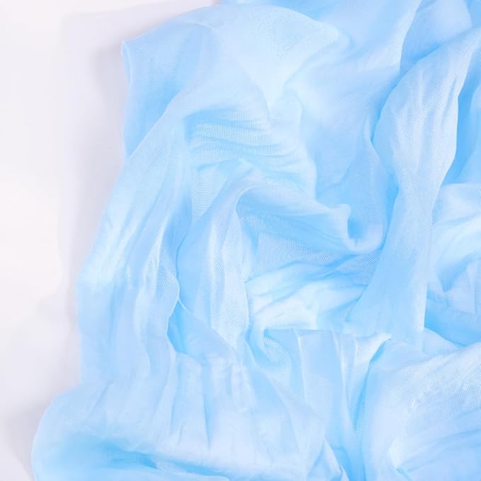 Baby Blue Cheesecloth Table Runner Christmas Table Runner Boho Gauze 120 Inches Light Blue Table Decor for Xmas Holiday Season Parties Wedding Bridal Baby Boy Shower Birthday