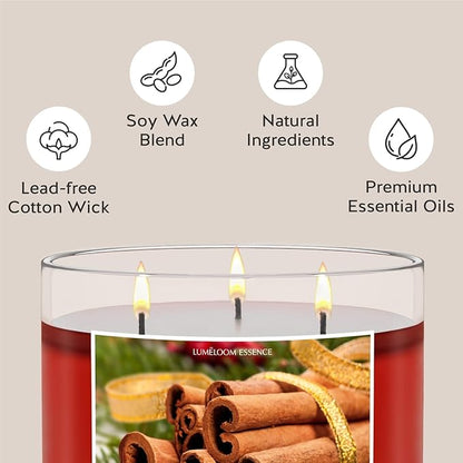 Cinnamon Candles, 14.5oz, Large 3-Wick Soy Wax Christmas Candles for Home Scented, Sweet Cinnamon, Apple, Clove Scent, Christmas, Holiday Gifts for Women, Men, Teacher, Long Burning Time