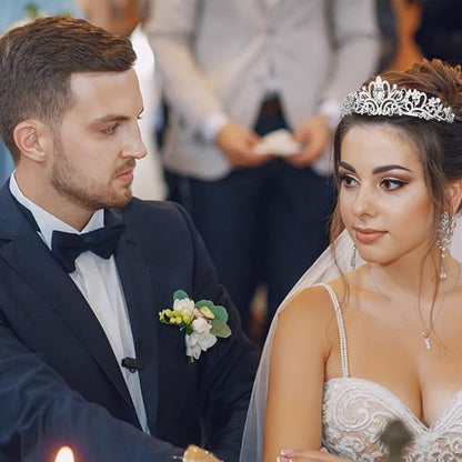 AOPRIE King & Queen Tear Drop Tiara and Crown for Women Men Crystal Hair Accessories for Wedding Prom Bridal Birthday Party Halloween Costume Christmas Gifts Silver Princess Tiara for Girls Boys