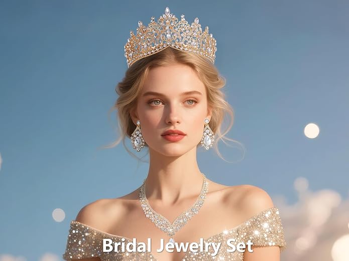 Kamirola Tiaras and Crowns for Women,Tiaras Earrings Necklace, Crystal Bridal Jewelry Set, Costume Party Halloween Prom Pageant Jewelry for Women TR80