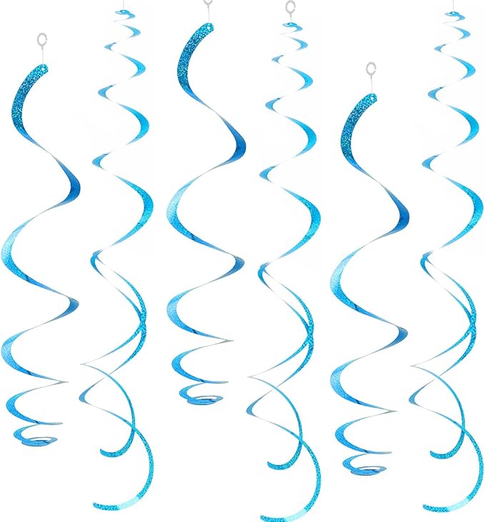 30 pcs Blue Hanging Swirl Decorations Swirls Party Decorations Plastic Party Streamer for Ceiling, 26"