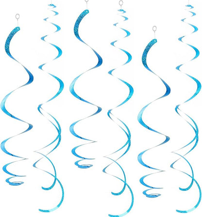 30 pcs Blue Hanging Swirl Decorations Swirls Party Decorations Plastic Party Streamer for Ceiling, 26"